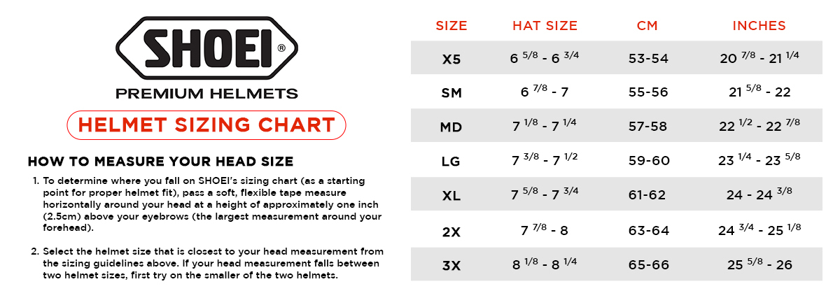 Shoei GT-Air II Helmet Size Chart: MOTO-D Racing