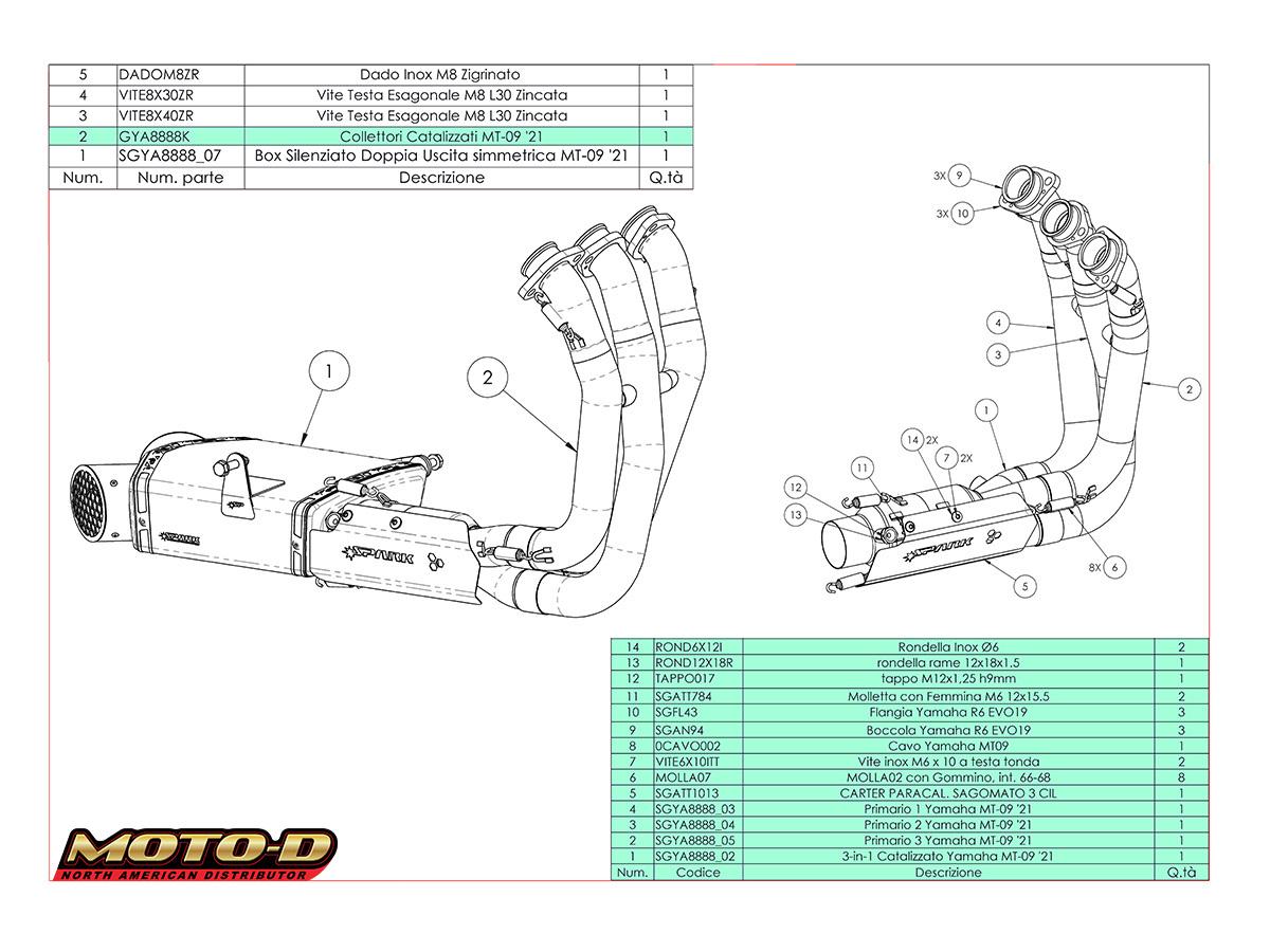 Spark Yamaha MT-09 / XSR 900 Grid-O Double Full Exhaust System (Euro5) (2021+) | Repair Parts Schematic: MOTO-D Racing