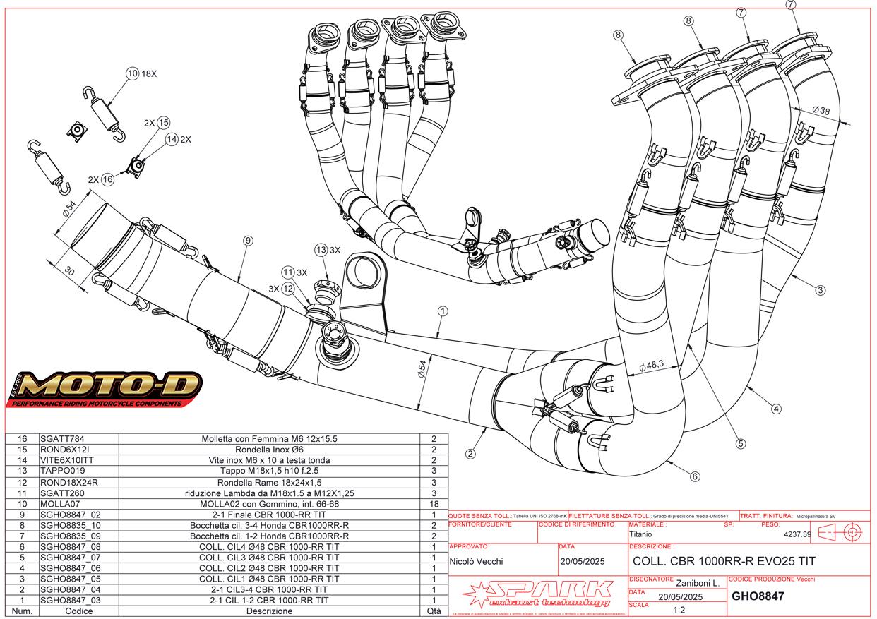 Spark GHO8847T Honda CBR 1000RR-R Exhaust (180 Deg / Split Throttle Body Schematic (2025+): MOTO-D Racing