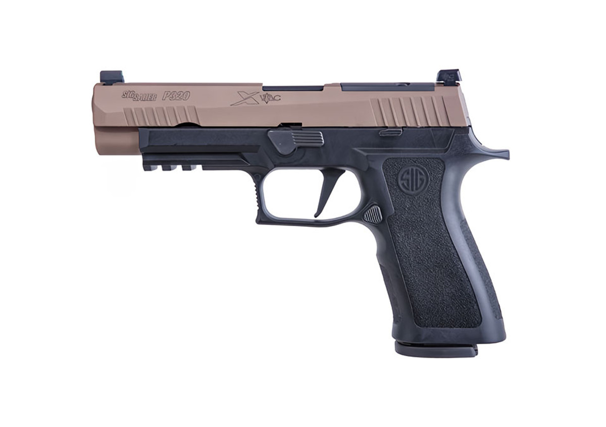 P320, 9mm, 4.7In, X-Series, 2-Tone Coyote, Striker, VTAC, Modular Poly X Grip, (3) 17Rd Steel Mag, Rail, Optic Ready