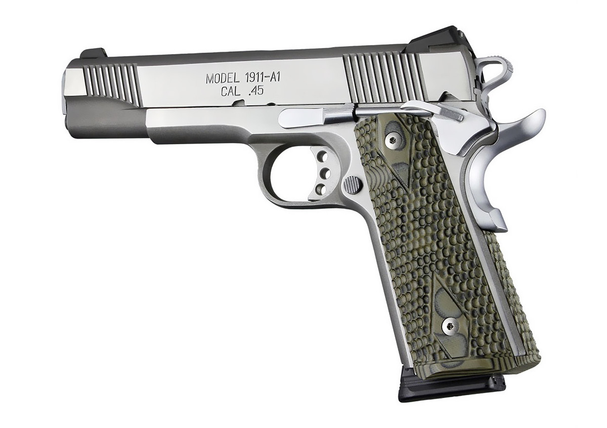 1911 Govt. G10 MagGrip Kit, Piranha Grip Flat Mainspring Green G-Mascus