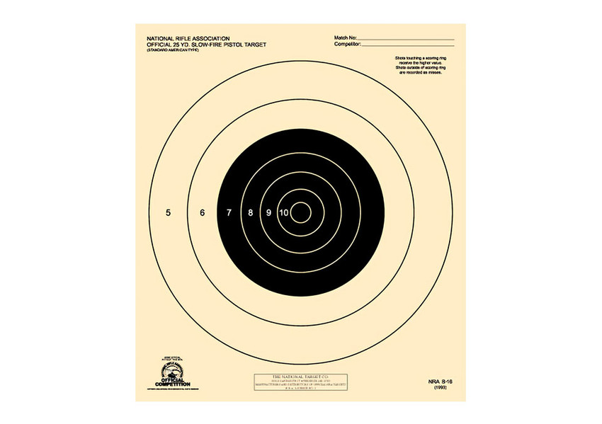 Target, Competition Pistol, Heavy Paper, 25 Yard, Slow Fire, 10.5 Inch X 12 Inch, 5 5/16 Inch, Black
