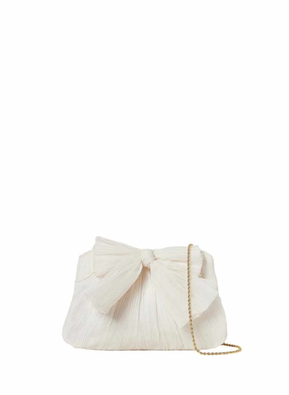 Rayne Pleated Frame Clutch with Bow- Pearl