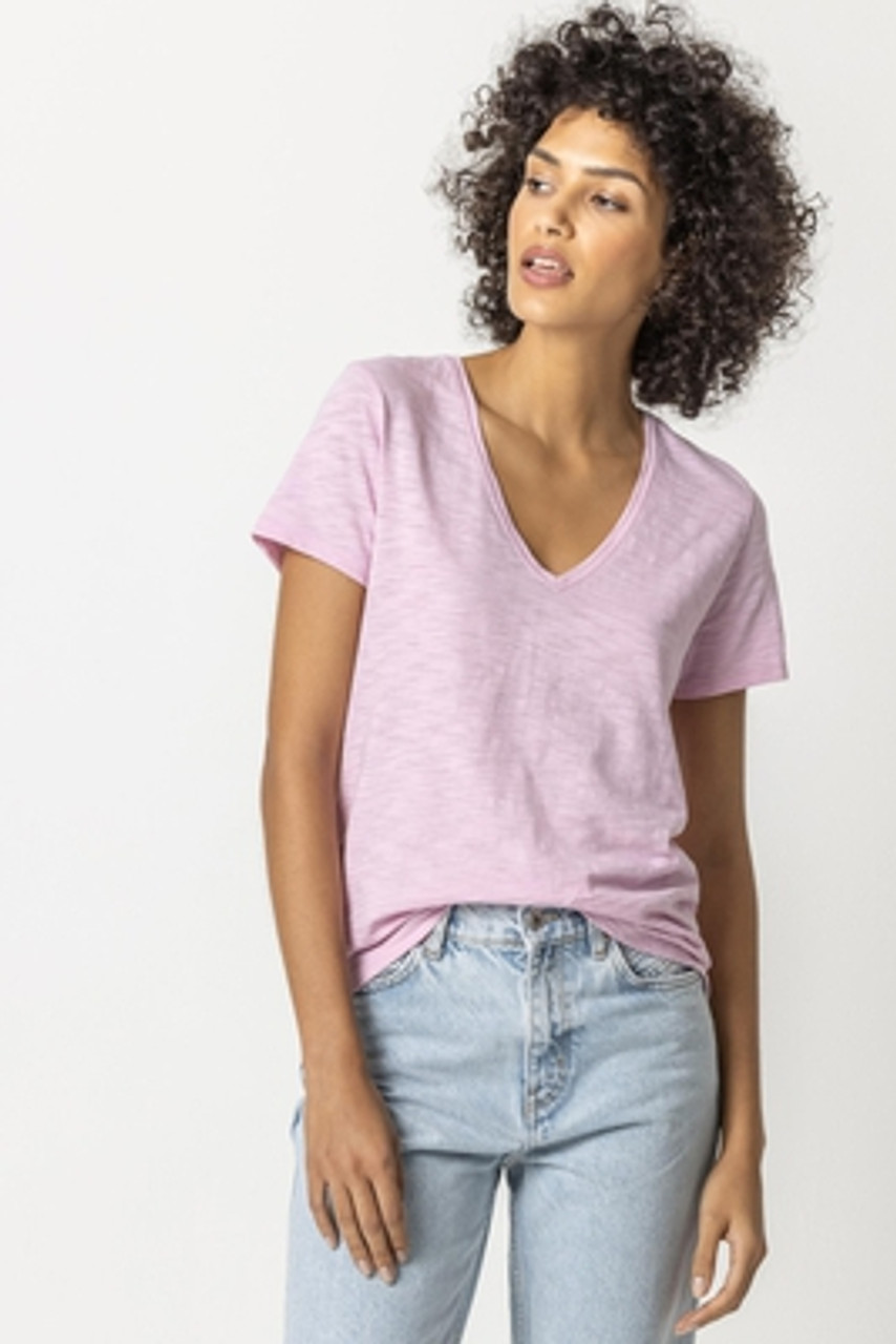 V-Neck Short Sleeve Back Seam Tee- Multiple Colors - Monkee's of