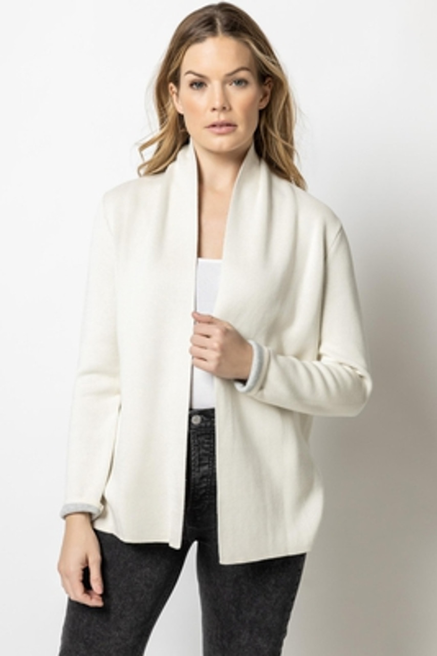 Shawl Collar Jacket Sweater- Ivory/Silver