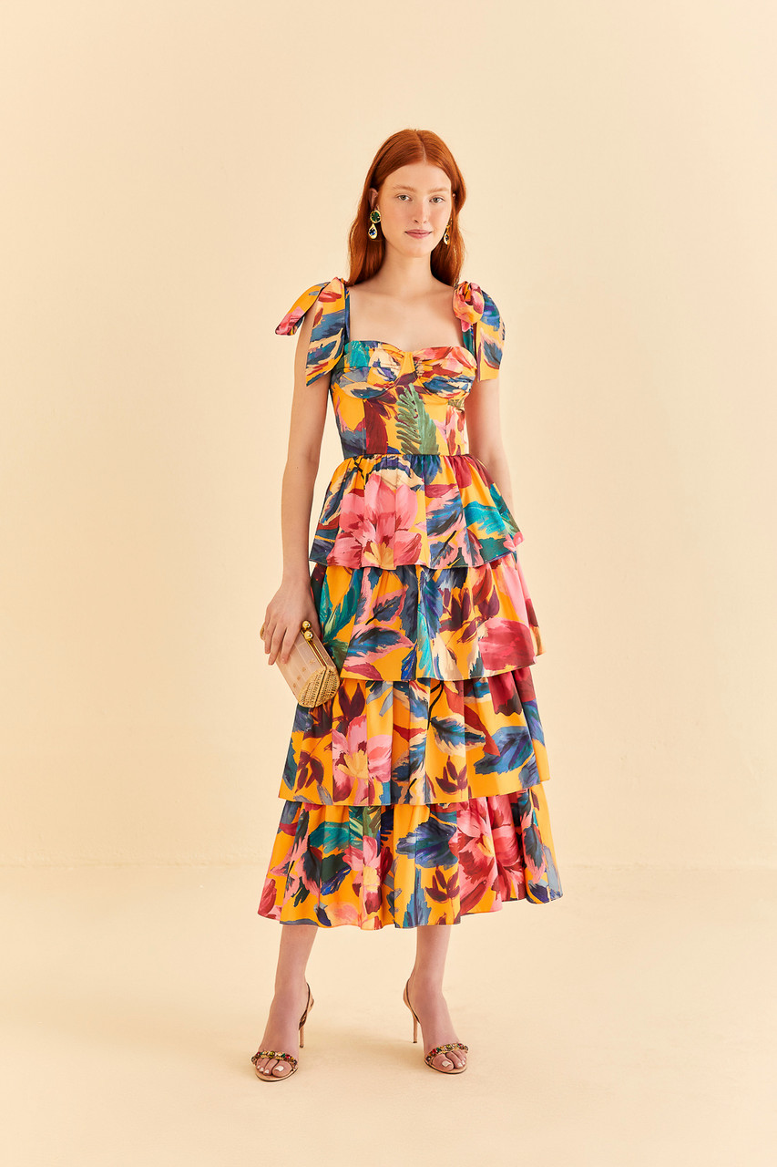 Maxi Dress- Pleated Flowers Yellow