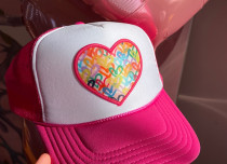 Hot Pink & White Happy Heart Hat Hot Pink & White Happy Heart Hat