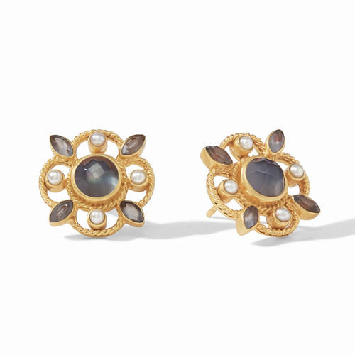 Monaco Gold Stud- Iridescent Charcoal Blue and Pearl Accents 