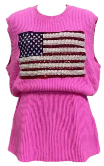 Sweater Tank- Neon Pink American Flag