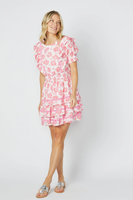 Puff Sleeve Flutter Dress- Pink Rose