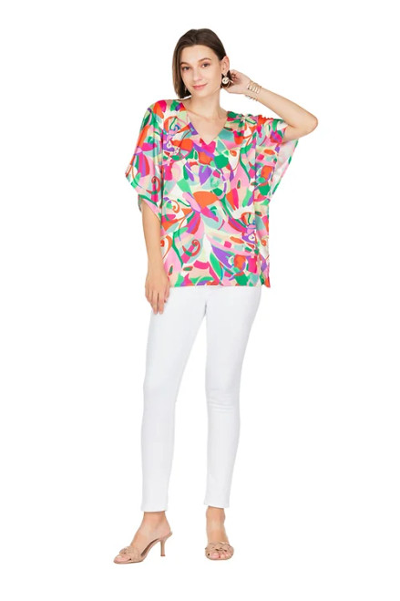 V-Neck Tunic Top- Multi Abstract 