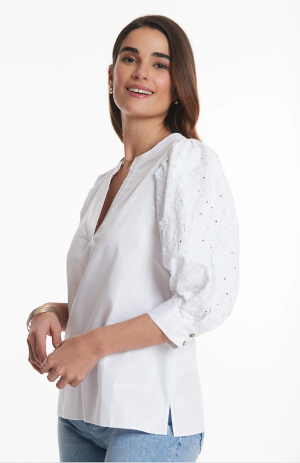 Jenny Embroidered Puff Sleeve Top- White 
