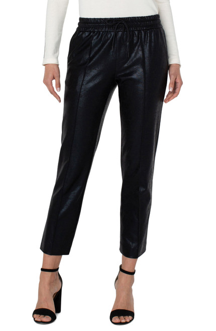 Pull On Ankle Trouser w/Pin Tucks- Black Crackled Coat