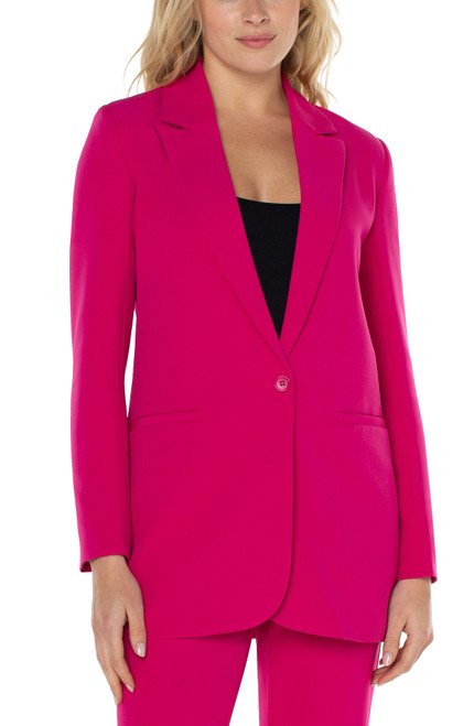 Button Front Boyfriend Blazer- Pink Topaz