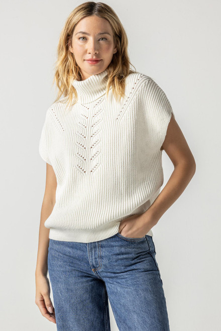 Ribbed Poncho Sweater- Ivory 