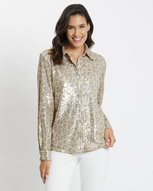 Brandy Sequin Top- Mini Neutral Leopard