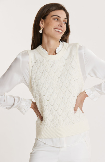 Pearl Pointelle Sleeveless Sweater Vest- Ivory