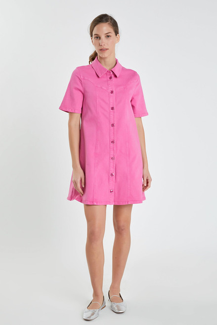 Washed Denim Dress- Pink