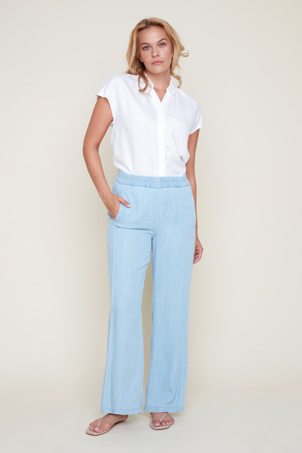 Chambray Tencel Pull On Wide Leg Pant