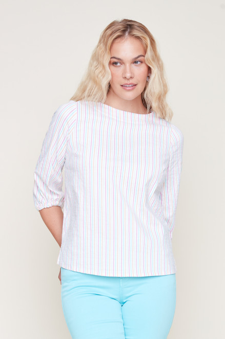 Rainbow Stripe Seersucker 3/4 Sleeve Top