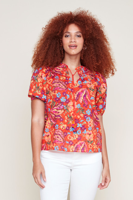 Swiss Dot Rouge Fruit Print Top