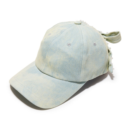 Bow Embellished Baseball Cap- Faded Denim