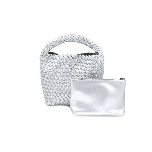 Mini Woven Hobo Bag- Bright Silver