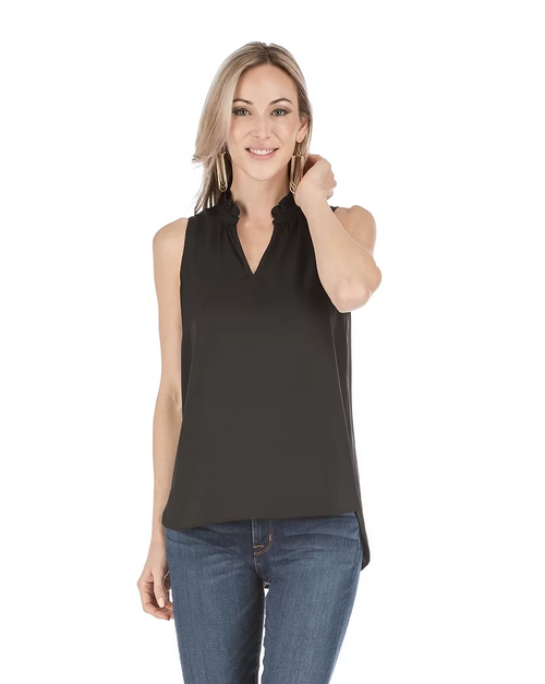 Ruffle Neck Shell- Black