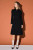 Pleated Collar Long Sleeve Midi Dress- Black