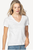 V-Neck Short Sleeve Back Seam Tee- White 