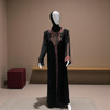  Black Long-Sleeved Abaya Dress with Intricate Maroon and Gold Embroidery 