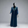  Teal Blue Long-Sleeved Abaya Dress with Geometric Embroidery 