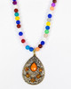  Women's Bach Beaded Multi-Colored Floral Oval Pendant 