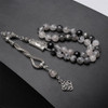Natural Stone Tasbih Prayer Beads Black Lava and Howlite with Silver Tassel