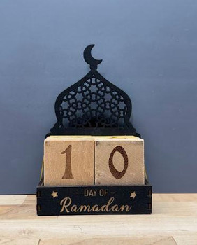  Ramadan/Eid Wooden Countdown Calendar- Mosque Design with Star & Moon Carvings 