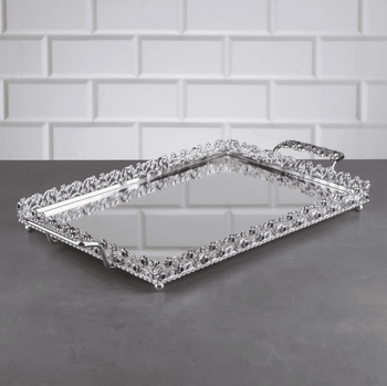 Hakan Elegant Reflection: Rectangular Mirrored Vanity Tray for Chic Jewelry Display 
