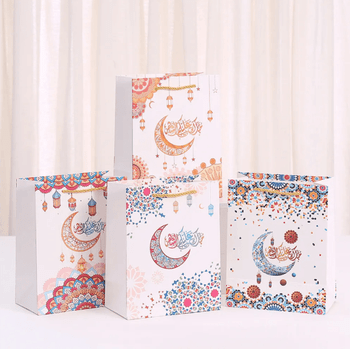  Eid Mubarak Moon Gift Bags – Elegant Paper Favor Bags with Handles for Ramadan & Eid Party Decor 