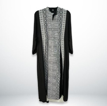 Abaya for Women - Luxury Black & White Embroidered Open Abaya Dress