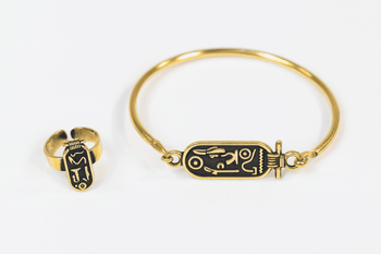  Gold Plated Bracelet and Ring Set | Ancient Eyptian Theme and Symbols 