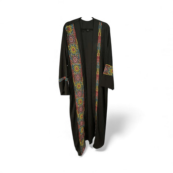 Boho Chic Black Abaya with Handcrafted Rainbow Embroidery 