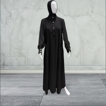  Elegant Black Cuffed Abaya Dress 
