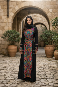 Vibrant Multicolor Embroidered Palestinian Thobe Abaya