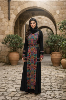 Vibrant Multicolor Embroidered Palestinian Thobe Abaya 