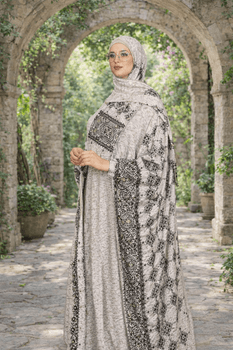  Soft Grey Kaftan with Geometric Printed Panels 