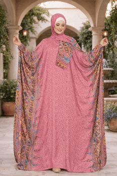  Pink Kaftan Featuring Bold Artistic Side Prints 