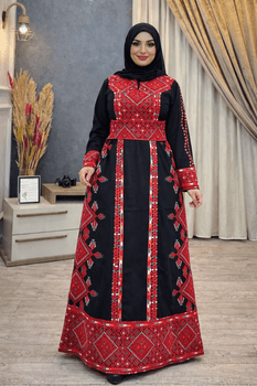  Bold Black and Red Thobe with Wide Border and Waistband 