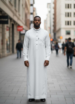  Luxury Islamic Thobe – Crisp White Tailored Fit 