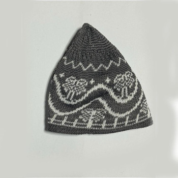  Affordable Cotton Crochet Men's Turkish Kufi Cap – Elegant Blue-Gray & White Muslim Prayer Hat (Medium) 