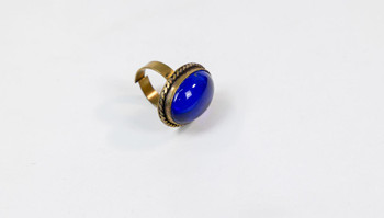  Women's Beautiful Blue Gold Brass Agate Ring 