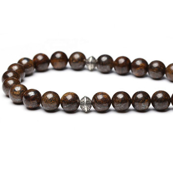 Close-up Brown Stone Style 33 Prayer Beads with Silver Spacer Beads